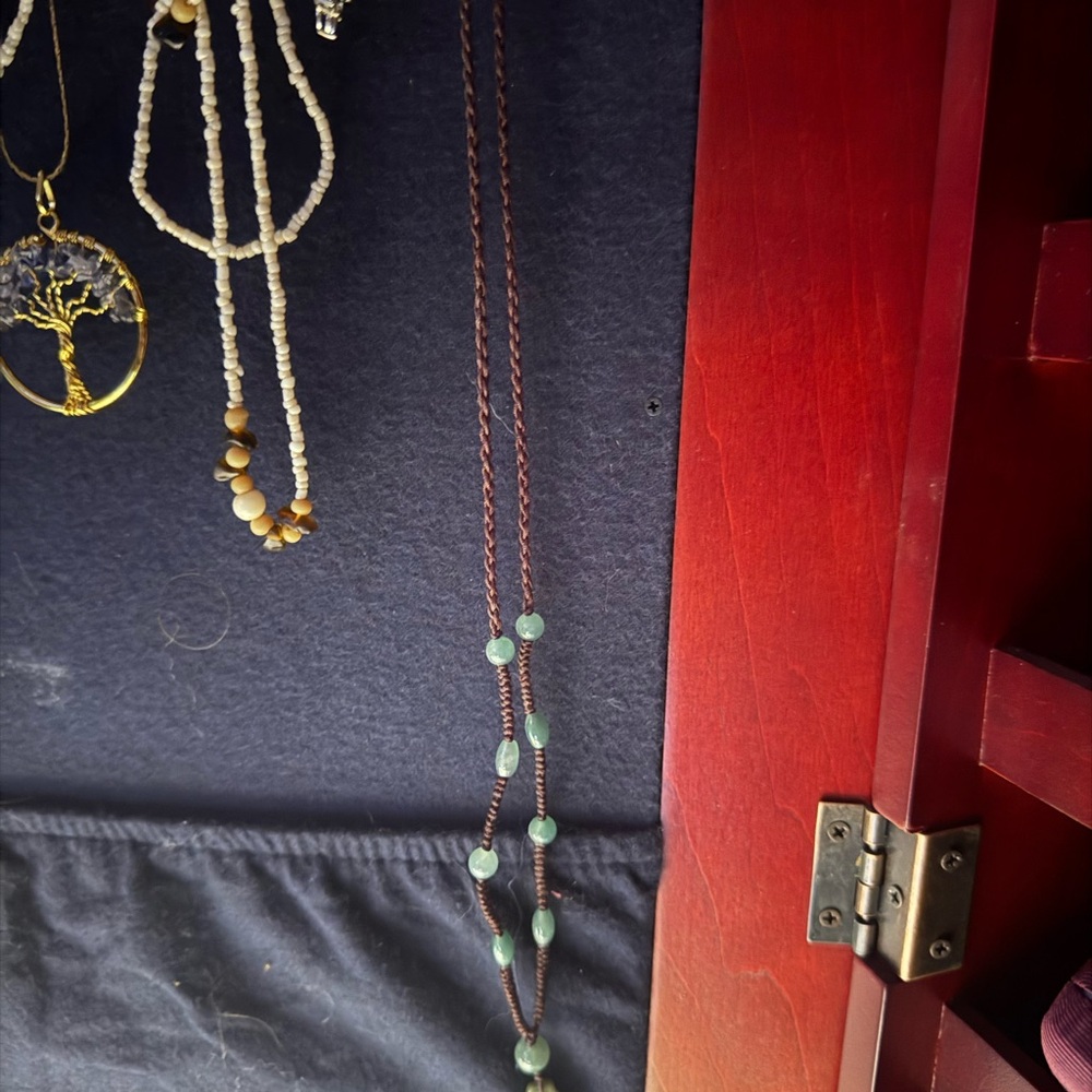 Elegant Beaded Necklace with Jade carved cross Pendant